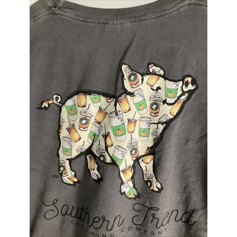 Southern Trend Shirt Womens Large Pig Graphic Pumpkin Spice Gray Long Sleeve - Picture 2 of 5